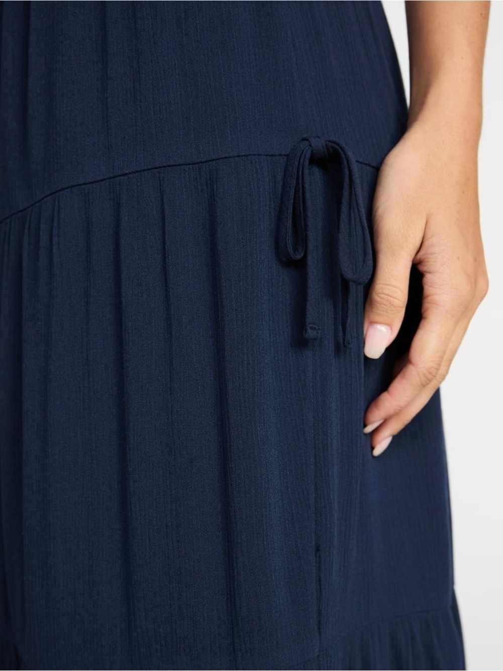 Navy Tiered Maxi Skirt with Side Bow Ties